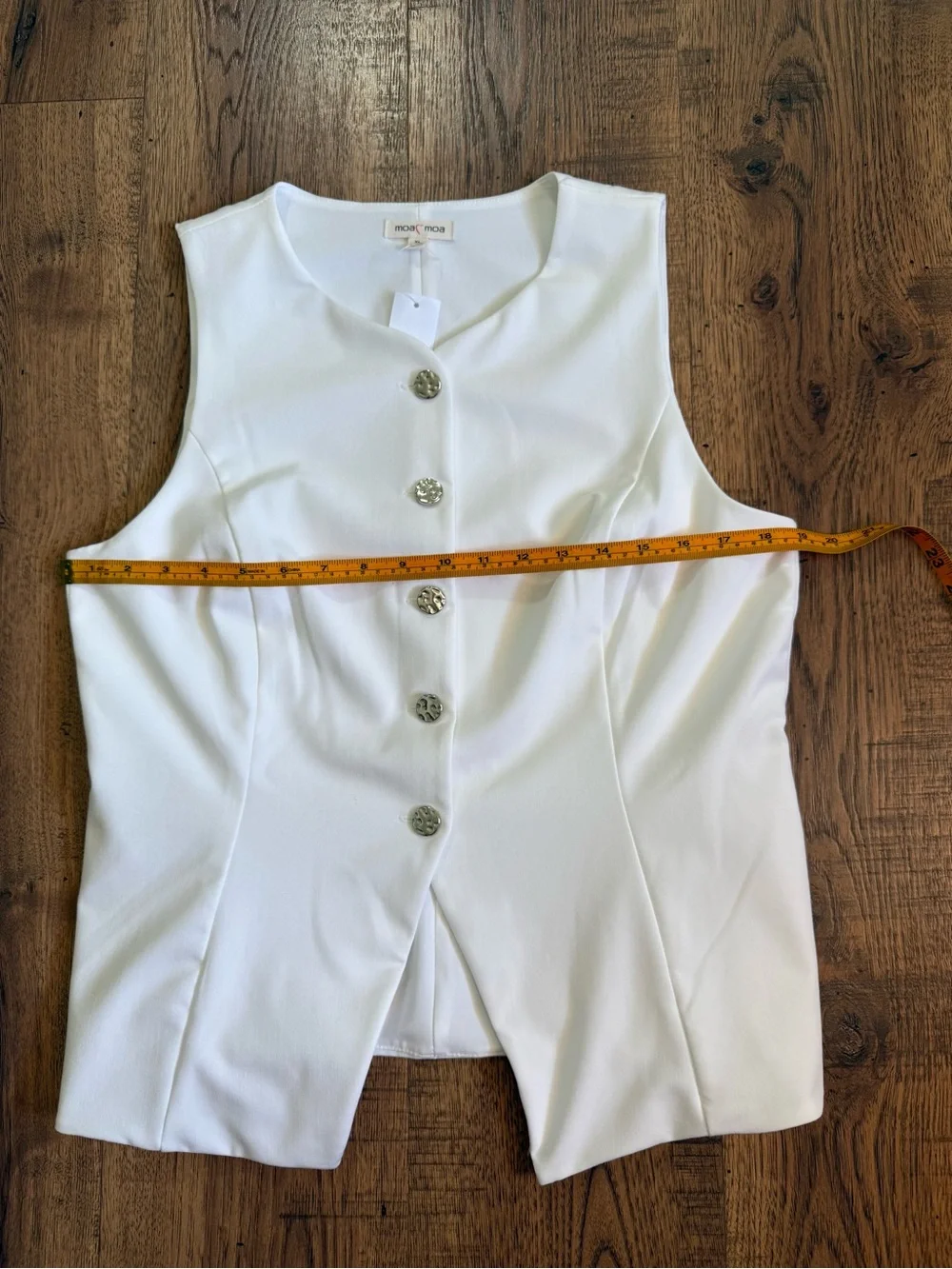 MOA MOA White Woven V-Neck Sleeveless Button Front Vest Women Regular XL